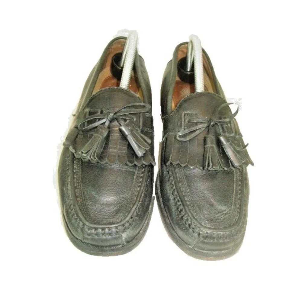 Mens Johnston & Murphy Black Leather Tassel Kilt Casual Loafers sz 9 M
